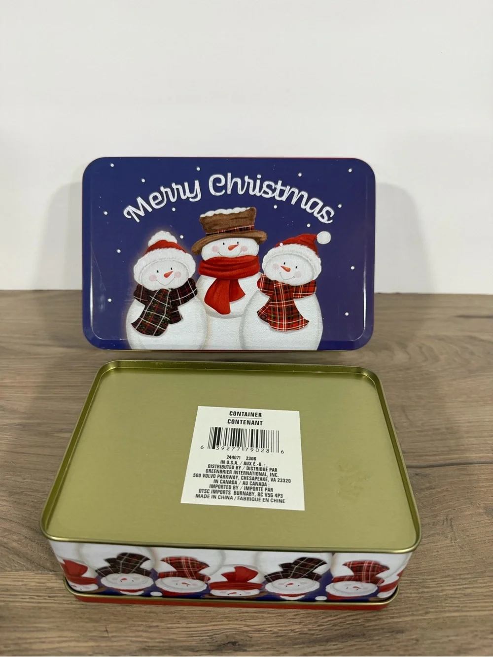 2 Holiday Snowman Tin - Merry Christmas Blue. 1 big&1 small